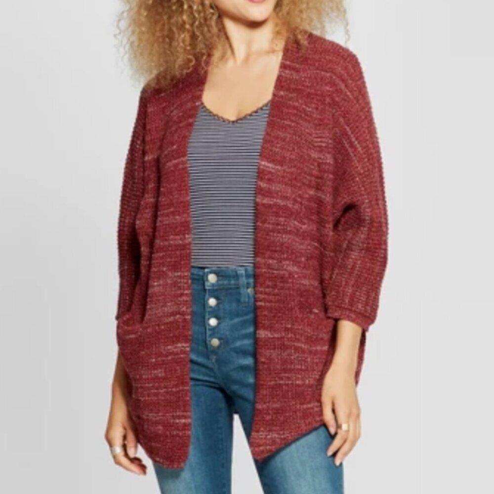 UNIVERSAL THREAD Cocoon Cardigan Berry Raspberry Red / Pink 3/4 Sleeve Sweater M